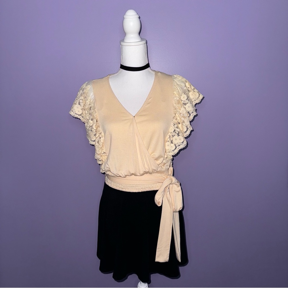 NWT Hayden Cream Surplice Tie Top